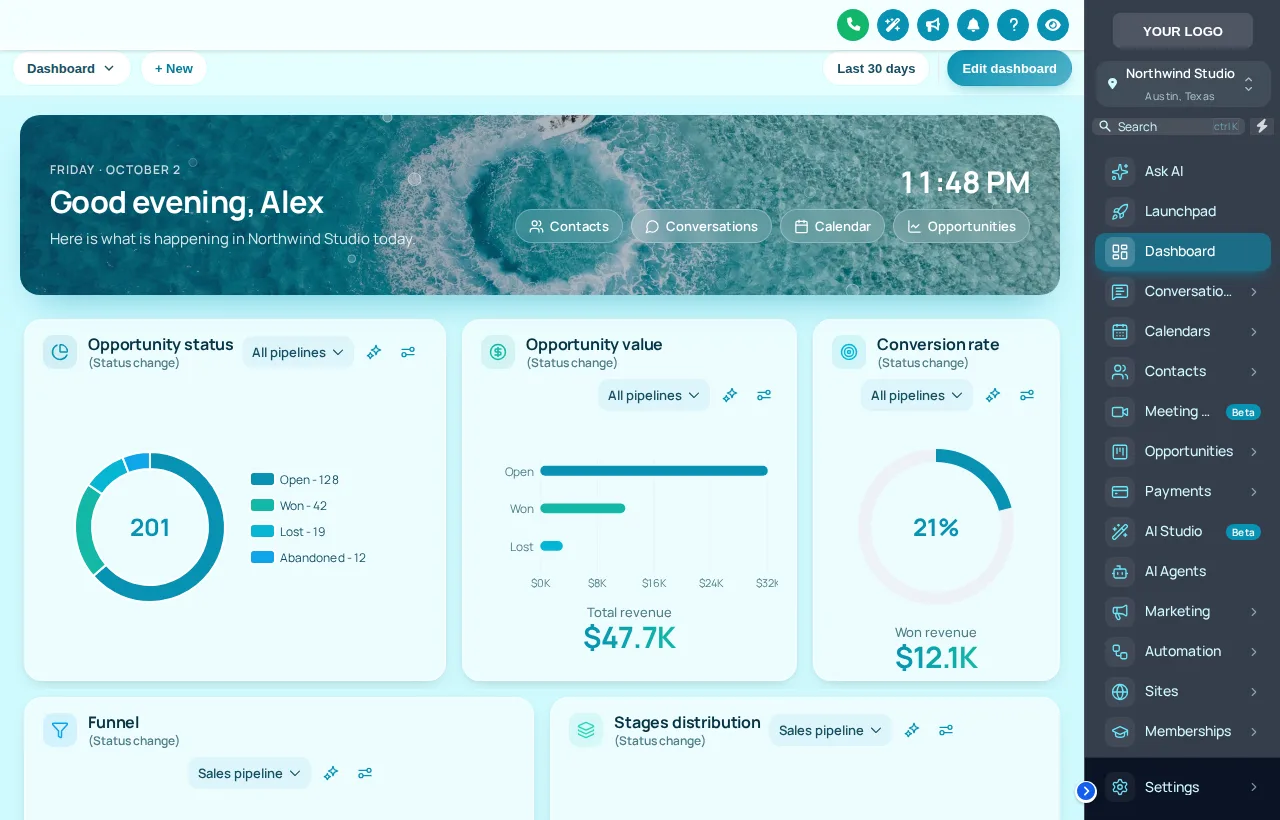 Lagoon photo dashboard with a turquoise water header