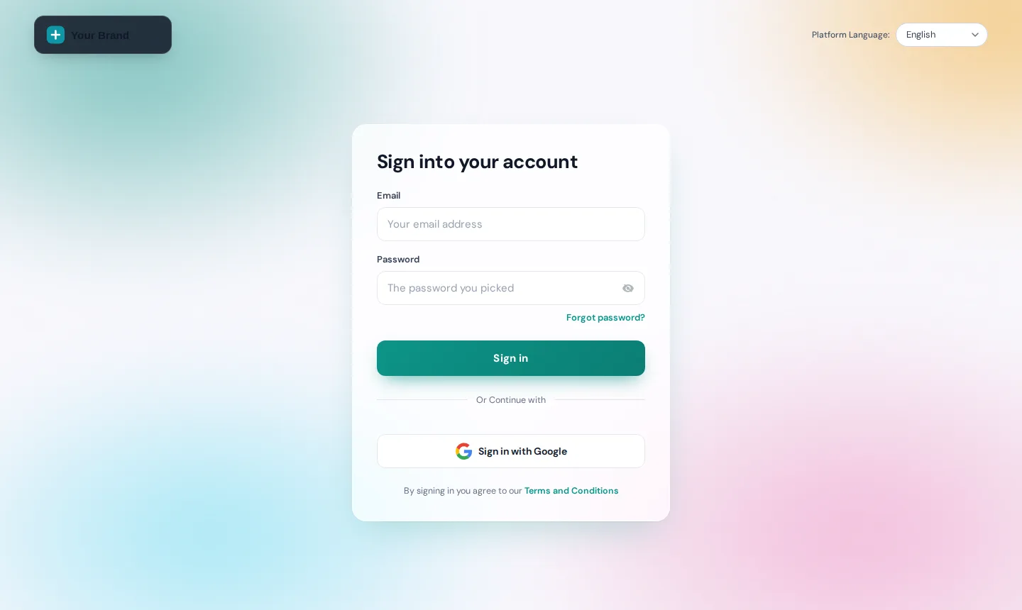 Gradient mesh login page design with a white glass sign-in card