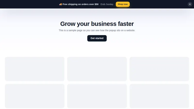 Announcement bar popup across the top of a sample website